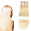 HCDIVA Peruvian Straight Hair Bundle With Frontal Lace Closure 4pcsLot 613 Blond Extensions Remy Human Hair 10-30" Inch