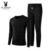 Playboy Mens Thermal Underwear Set V-neck Basic Thermal Underwear Mens Thick Autumn Clothes Long Pants Set Light Gray V-neck M
