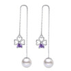 Heart Purple Cubic Zirconia Drop Earrings Fashion Jewelry Long Chain Party Lady Dangle Earring Clover Simulated Pearl