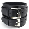 Hpolw Wide Genuine Leather Mens Bangle Cuff Bracelet Punk Rock Fits 7" to 85" Black