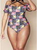 2018 Women Plus Size Swimsuit Geometric Print Halter Short One-Piece Bikini Swimwear