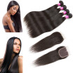 Glary Malaysian Human Hair 4 Bundles with Closure Remy Straight Weaves 100 8A Unprocessed Virgin Hair Extensions Natural Black