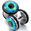 Hpolw MenWomens Stainless Steel Enamel Rubber Stud Earrings Blue Black Evil Eye Gothic