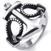 Hpolw Mens Womens Cubic Zirconia Stainless Steel Ring Vintage Anchor Silver Black