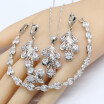 White Cubic Zirconia 925 Silver Bridal Jewelry Sets For Women 4PCS Bracelet Earrings Necklace Pendant Rings