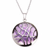 Round Lines Purple Quartz Crystal Pendant Stainless Steel Necklaces 17"