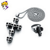 Punk Stainless Steel Skeleton Cross Necklaces Big Pendant Vintage Silver Skull Ring for Men Fashion Women Jewelry Sets