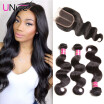 UNICE Hair Brazilian Body Wave Virgin Hair Bundles With Closure 4PCS Human Hair Bundles With Closure 8-26 "Virgin Hair Extension