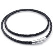 Hpolw 4mm Jewelry Black Braided Leather Cord Rope Necklace hand-knitted Chain Stainless Steel ClaspSpring buckle 14-30 inch