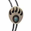 Vintage Silver Plated Oval Western Bear Paw Wedding Bolo Tie Leather Necklace