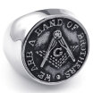 Hpolw Mens Stainless Steel Ring Freemason Masonic Black Silver