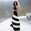 Women Black&White Striped Sleeveless Slim Fit Long Loose Evening Dress