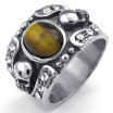 Hpolw Mens Tiger Eye Stainless Steel Ring Gothic Skull Yellow Silver