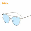 Cat Eye vintage Brand designer rose gold mirror Sunglasses For Women Metal Reflective flat lens Sun Glasses Female oculossend box