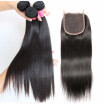 Brazilian Straight Human Hair Bundles 3pcs with 4x4 Lace Closure Non Remy Human Hair Straight