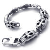 Hpolw Mens Vintage fashion silver&black Cross Stainless Steel Oval Lobster ClaspsKey buckle Bracelet