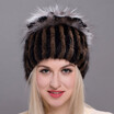 Real mink cap women with fur lining knit cap knitted with puffed rugs Russian style fox fur mink fashion knitted hats good quali