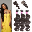 Glary Wholesale Brazilian Virgin Human Hair with Closure Body Wave 100 Unprocessed Hair Wefts 3 Bundles Natural Black