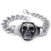 Hpolw Mens silver&black Stainless Steel Lobster Clasps Bracelet&Gothic Skullskeleton Charm Biker Link punk Bracelet