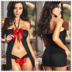 Women Sexy Lingerie Intimates Halter Bow Open Front Sleeveless Mini Babydoll Underwear Erotic Night Sleepwear Set