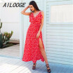 V neck ruffle floral print summer dress women Backless strap boho dress long Sleeveless split maxi beach dress vestidos