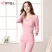 Urban beauty warm underwear womens autumn&winter seamless plus velvet lace round neck pullover autumn clothes long pants suit ladies bottoming female 2W7324 wine red Free