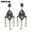 SUNSPICE MS Indian Retro Vintage Bead Drop Earrings Antique Gold Color Big Crystal Boho Long Dangle Wedding Earrings Jewelry New