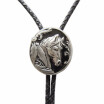 Vintage Black Enamel Western Horse Head Oval Wedding Bolo Tie Leather Necklace