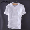 Plus Size M-5XL Mens Pullover Linen Shirts Short Sleeve Summer Mens Quality Casual Shirts Slim fit Solid Cotton Shirts