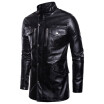 AOWOFS2018 autumn new long leather coat collar four pockets motorcycle leather jacket B036