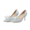 IDIFU Sexy Rhinestone Pointed Toe Pump - Flowers Low Cut - Slip on Stiletto High Heels Wedding Shoes