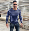 Long Sleeved Round Neckline Striped Sweater Shirt for Men