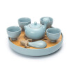 Ru kiln sky blue standing handle teaset without tray
