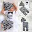 Newborn Kids Baby Boy Bowtie Clothes Cotton Romper Pants Hat 3PCS Outfits Set