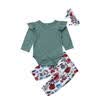 Newborn Baby Girls Bodysuit Romper Tops Floral Pants Outfits Set Clothes 3-18M