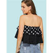 Women Ruffled Shoulder Off Crop Top Summer Sexy Blouse Vest Tank Top Shirt