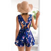 Summer V Neck Cross Back Short Jumpsuit Floral Bodysuit Clothes Dress Trousers