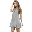 Sexy Plunging Neck Sleeveless Front Cross Lace-up Solid Color Loose Women Mini Dress