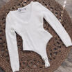 Women Lady Long Sleeve Shirt Romper Jumpsuit Bodysuit Stretch Leotard Top Blouse