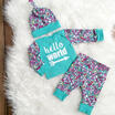 Newborn Baby Girl Long Sleeve Tops Pants Hat 3PCS Outfits Set Clothes 0-18m