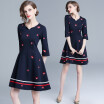 2018 Autumn Women Vintage 34 Sleeve Fashion Embroidery Dress Vestidos Casual V-neck Party Dresses