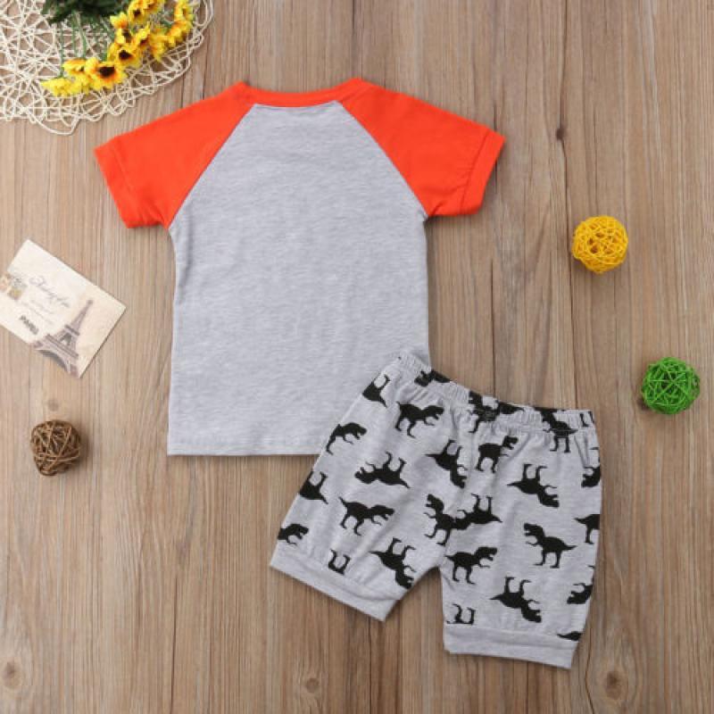 Toddler Kids Baby Boys Dinosaur Stripes Tops T-shirt Short Pants Outfits Clothes