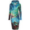 Hooded 3D Galaxy Print with Pocket Dress