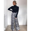 UK Women Leopard Wide Leg Pants High Waist Ladies casual Flared Trousers Palazzo