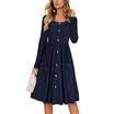 Womens Autumn Holiday Beach Bardot Button Through Pocket Sundress Size S-XL