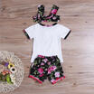 Toddler Kids Baby Girl Cute Outfits Short Sleeve Shirt TopsShort Pants Headband