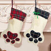 Plaid Christmas Gift Bags Pet Dog Cat Paw Stocking Socks Xmas Tree Ornaments Hot