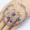 Purple Semi-precious 925 Silver Jewelry Sets For Women Birthday Earrings Bracelet Rings Necklace Pendant