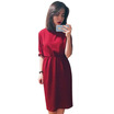 Trendy Round Collar Short Sleeve Back Button Zipper Slit Hollow Out Elastic Waist Mid-calf Women Dress