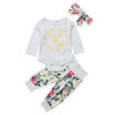 UKSeller Baby Girl Top Romper Bodysuit Floral Pants Leggings Headband Outfit Set